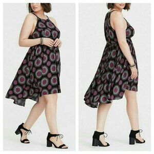 Torrid Black Mandala Medallion Print Hi Lo Dress Size 3X